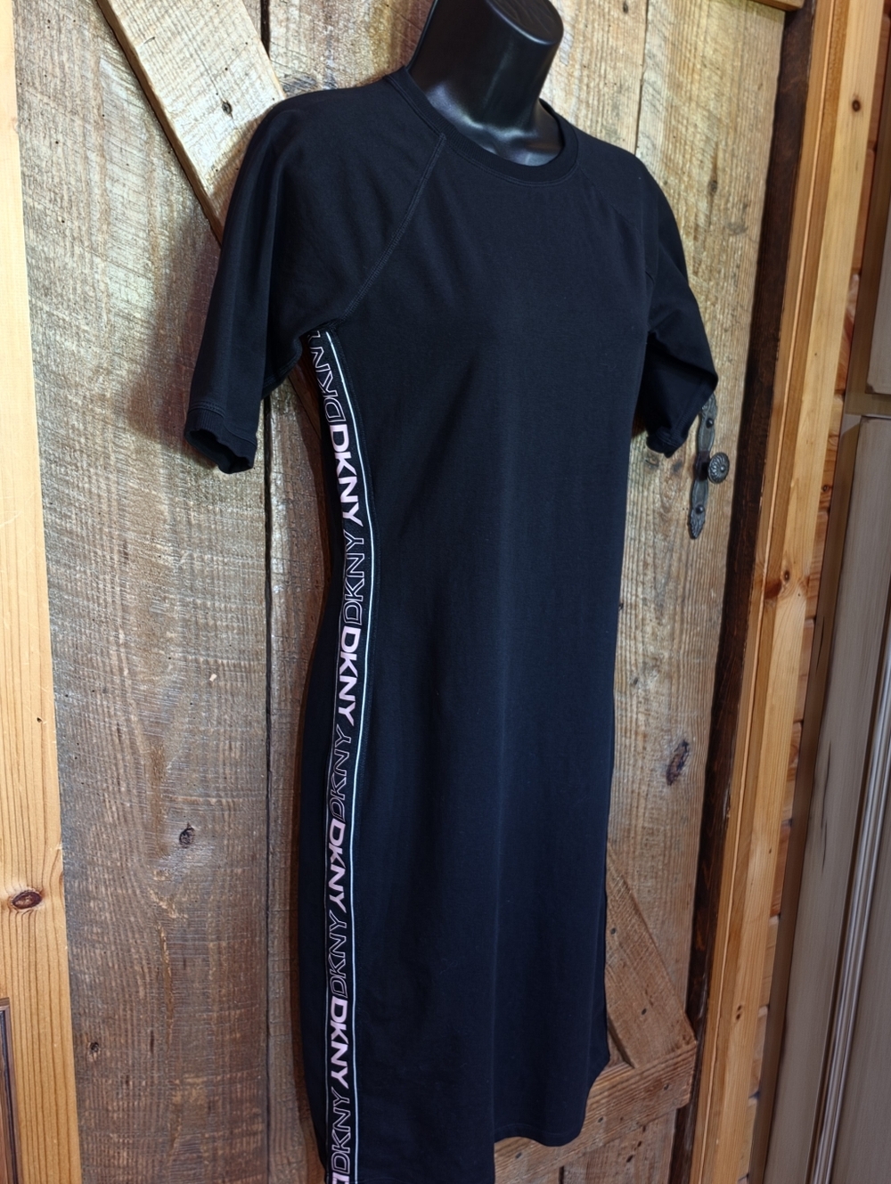 DKNY Sport Size S Dress Tshirt Black Pink Logo Accent  Knee Length Crew Neck